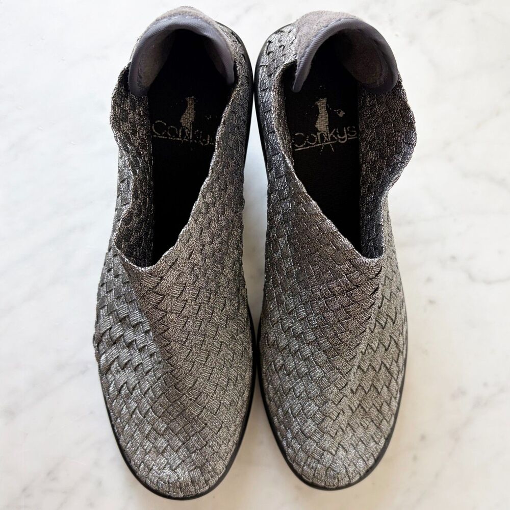 Corkys Woven Stretch Heeled Booties Women's HOT 7 Metallic Grey Slip On - Picture 7 of 8